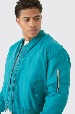 boohooMAN Boxy Ruched Sleeve Ma1 Bomber Jacket In | UK| Coats & Jackets