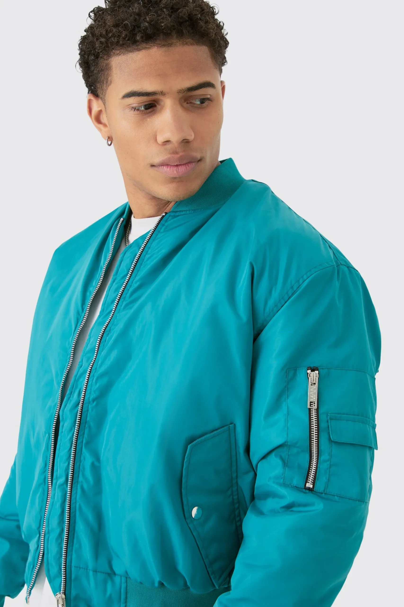 boohooMAN Boxy Ruched Sleeve Ma1 Bomber Jacket In | UK| Coats & Jackets