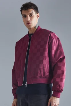 boohooMAN Boxy Satin Checkerboard Bomber | UK| Coats & Jackets