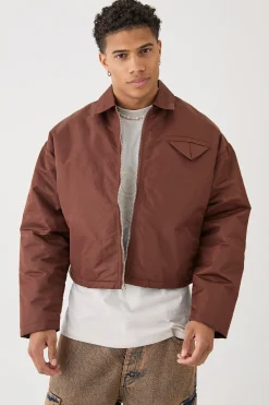 boohooMAN Boxy Satin Collared Bomber | UK| Coats & Jackets