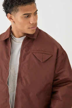 boohooMAN Boxy Satin Collared Bomber | UK| Coats & Jackets