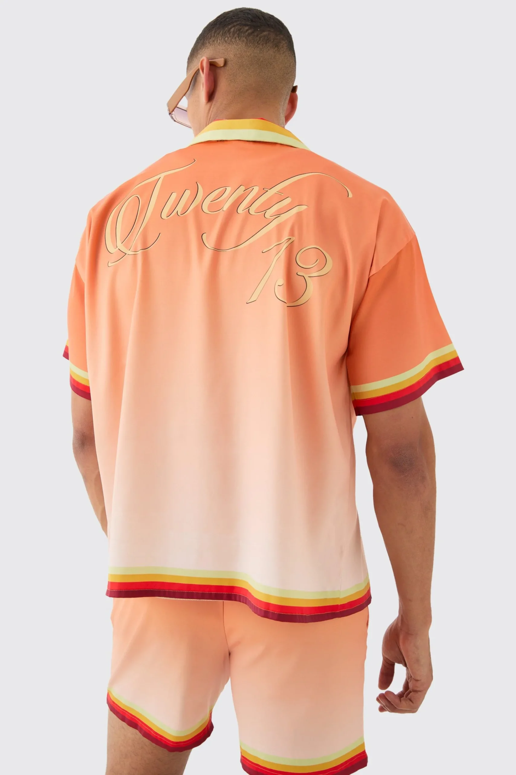 boohooMAN Boxy Satin Ombre Short Sleeve Shirt & Short Set | UK| Sets & Co-Ords