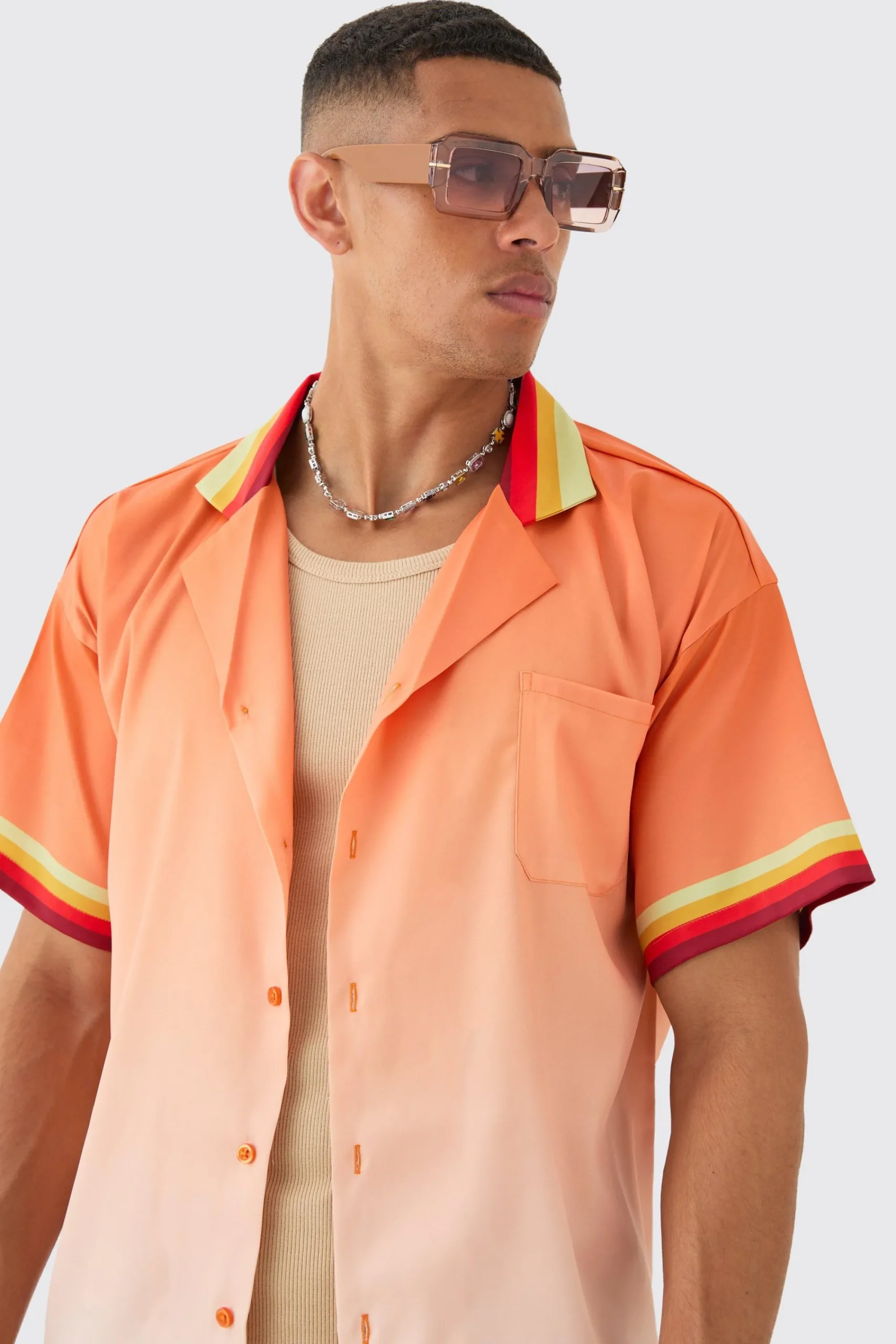 boohooMAN Boxy Satin Ombre Short Sleeve Shirt & Short Set | UK| Sets & Co-Ords