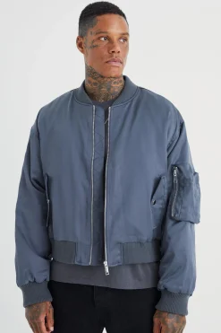 boohooMAN Boxy Satin Padded Ma1 Bomber Jacket | UK| Coats & Jackets