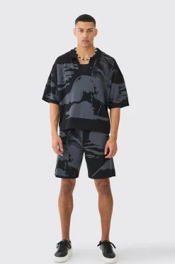 boohooMAN Boxy Scenic Polo And Short Set | UK| Tracksuits