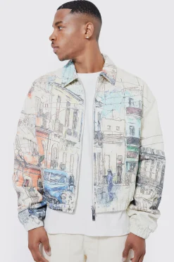 boohooMAN Boxy Scenic Twill Harrington | UK| Coats & Jackets