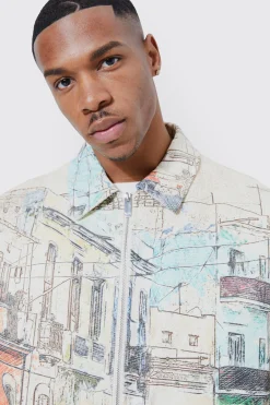 boohooMAN Boxy Scenic Twill Harrington | UK| Coats & Jackets