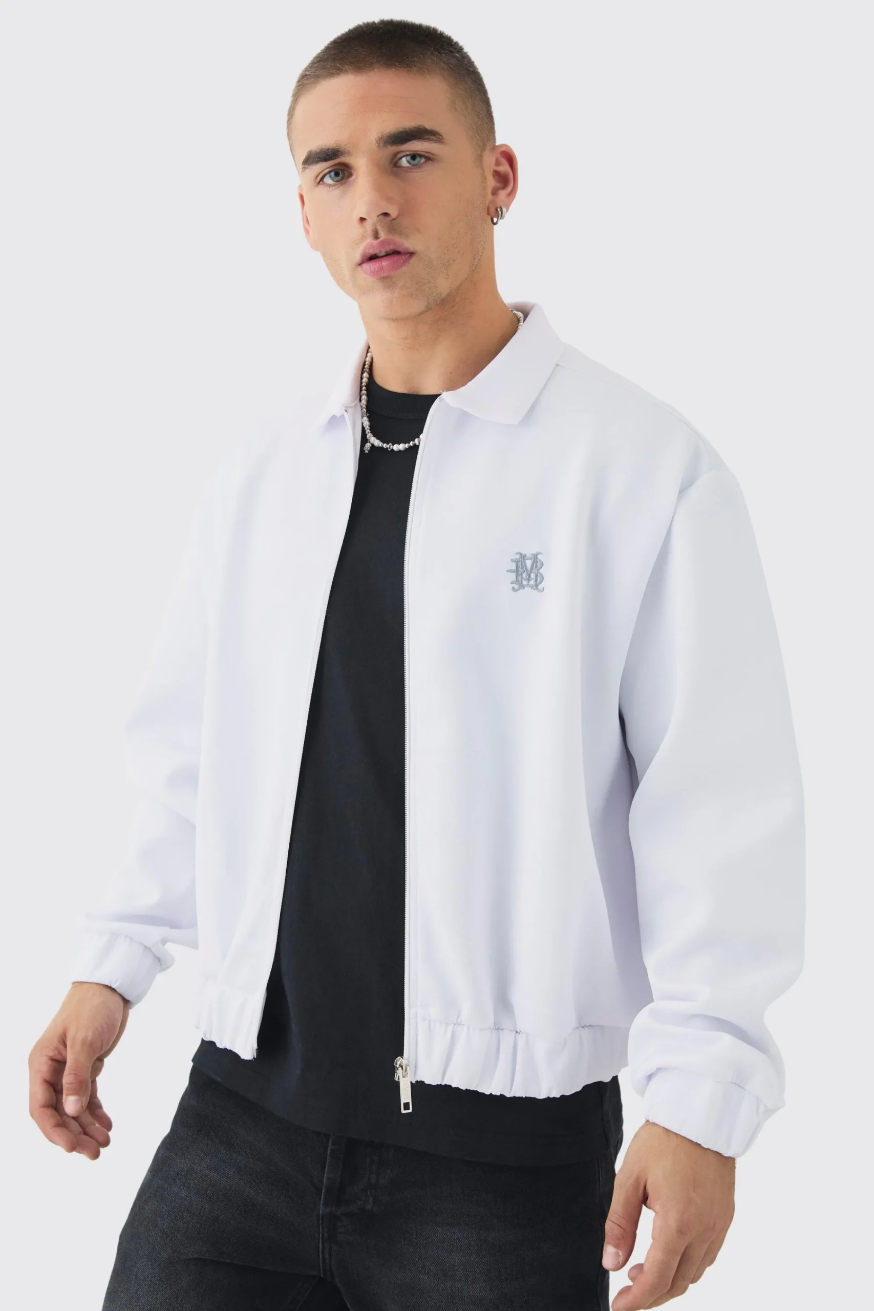 boohooMAN Boxy Scuba Zip Through Embroidered Jacket | UK| Coats & Jackets|Hoodies & Sweatshirts