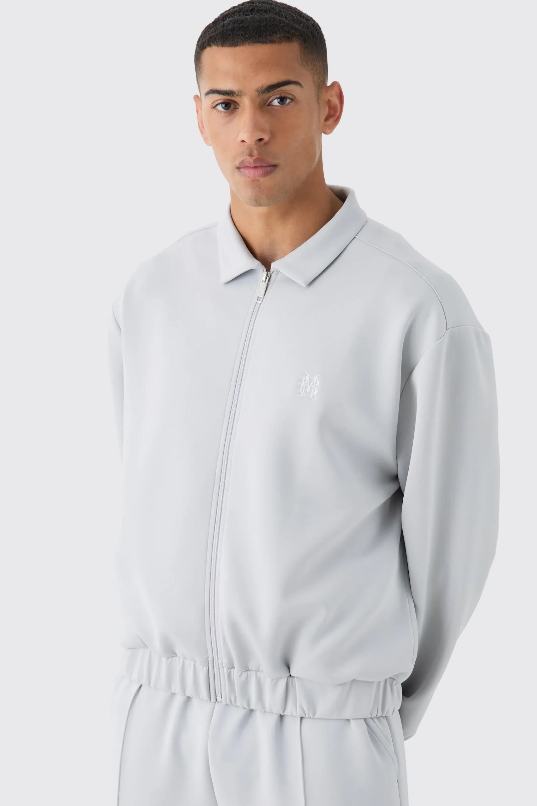 boohooMAN Boxy Scuba Zip Through Embroidered Jacket | UK| Coats & Jackets