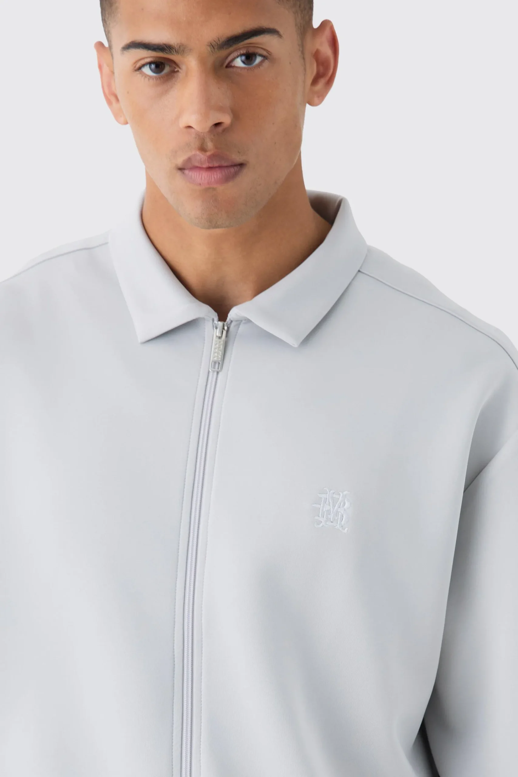 boohooMAN Boxy Scuba Zip Through Embroidered Jacket | UK| Coats & Jackets