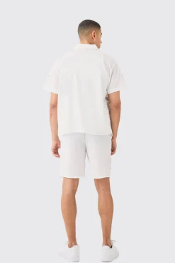 boohooMAN Boxy Seersucker Embroidered Floral Shirt & Short Set | UK| Sets & Co-Ords