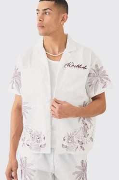 boohooMAN Boxy Seersucker Embroidered Floral Shirt & Short Set | UK| Sets & Co-Ords
