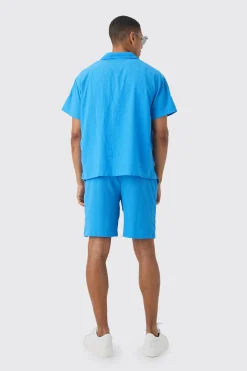 boohooMAN Boxy Seersucker Embroidered Floral Shirt & Short Set | UK| Sets & Co-Ords