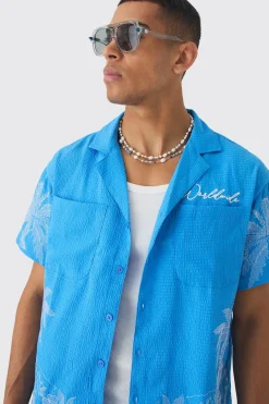 boohooMAN Boxy Seersucker Embroidered Floral Shirt & Short Set | UK| Sets & Co-Ords