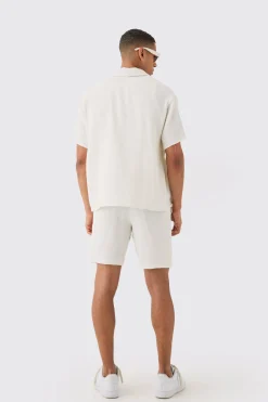 boohooMAN Boxy Short Sleeve Open Weave Shirt & Short Set | UK| Sets & Co-Ords