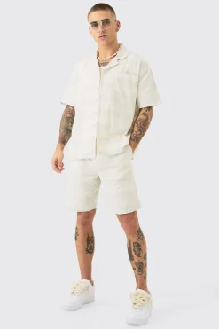 boohooMAN Boxy Short Sleeve Open Weave Shirt & Short Set | UK| Sets & Co-Ords
