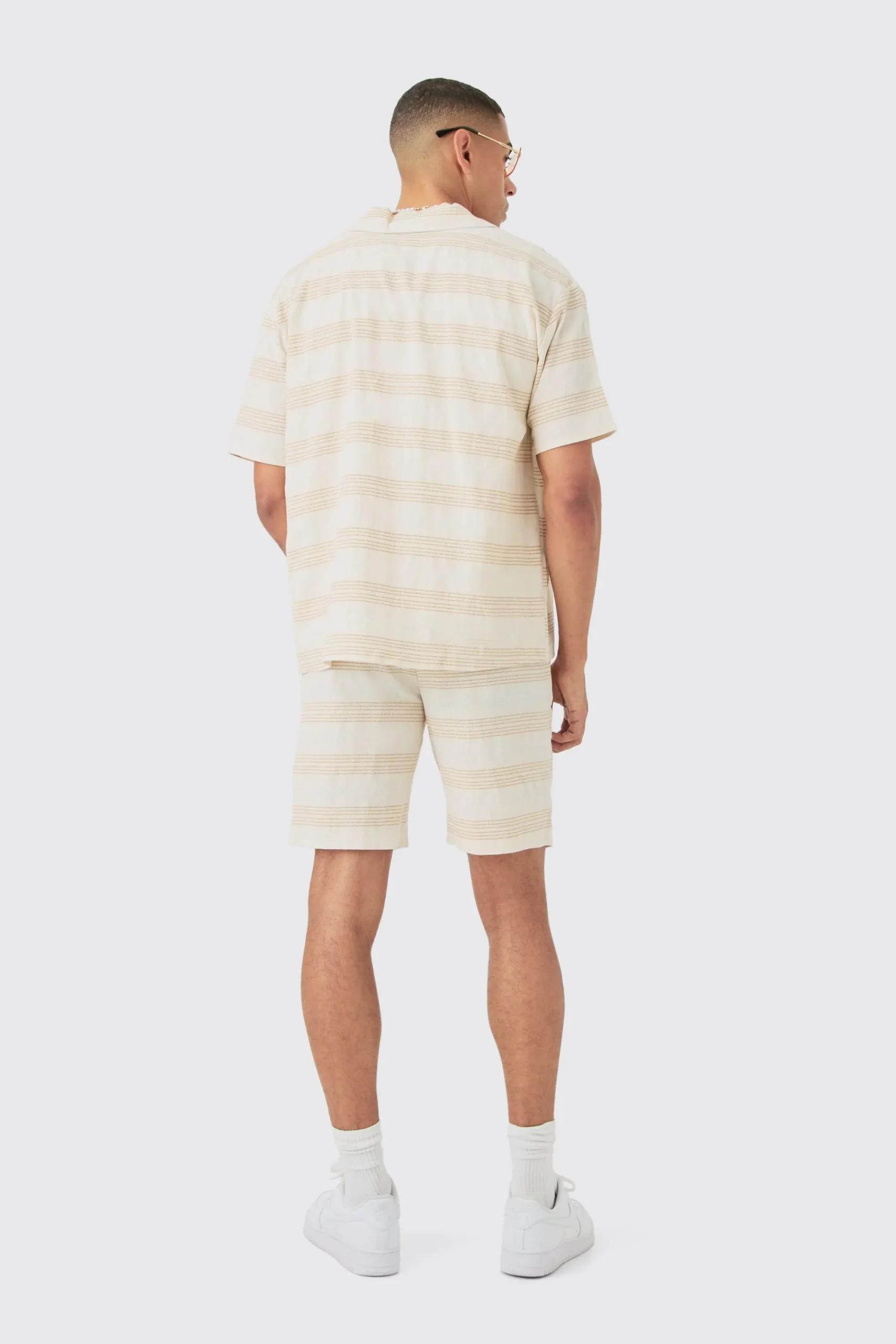 boohooMAN Boxy Short Sleeve Open Weave Shirt & Short Set | UK| Sets & Co-Ords