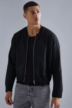 boohooMAN Boxy Smart Knitted Bomber | UK| Coats & Jackets