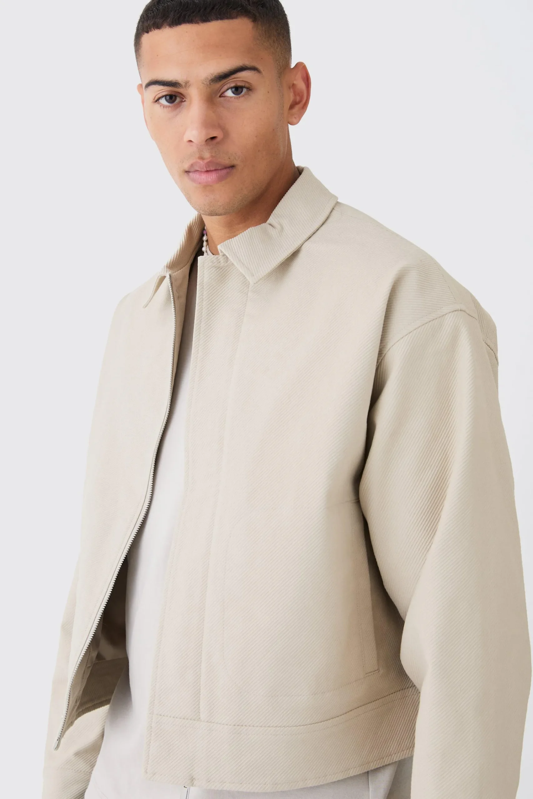 boohooMAN Boxy Smart Ribbed Twill Harrington Jacket | UK| Coats & Jackets