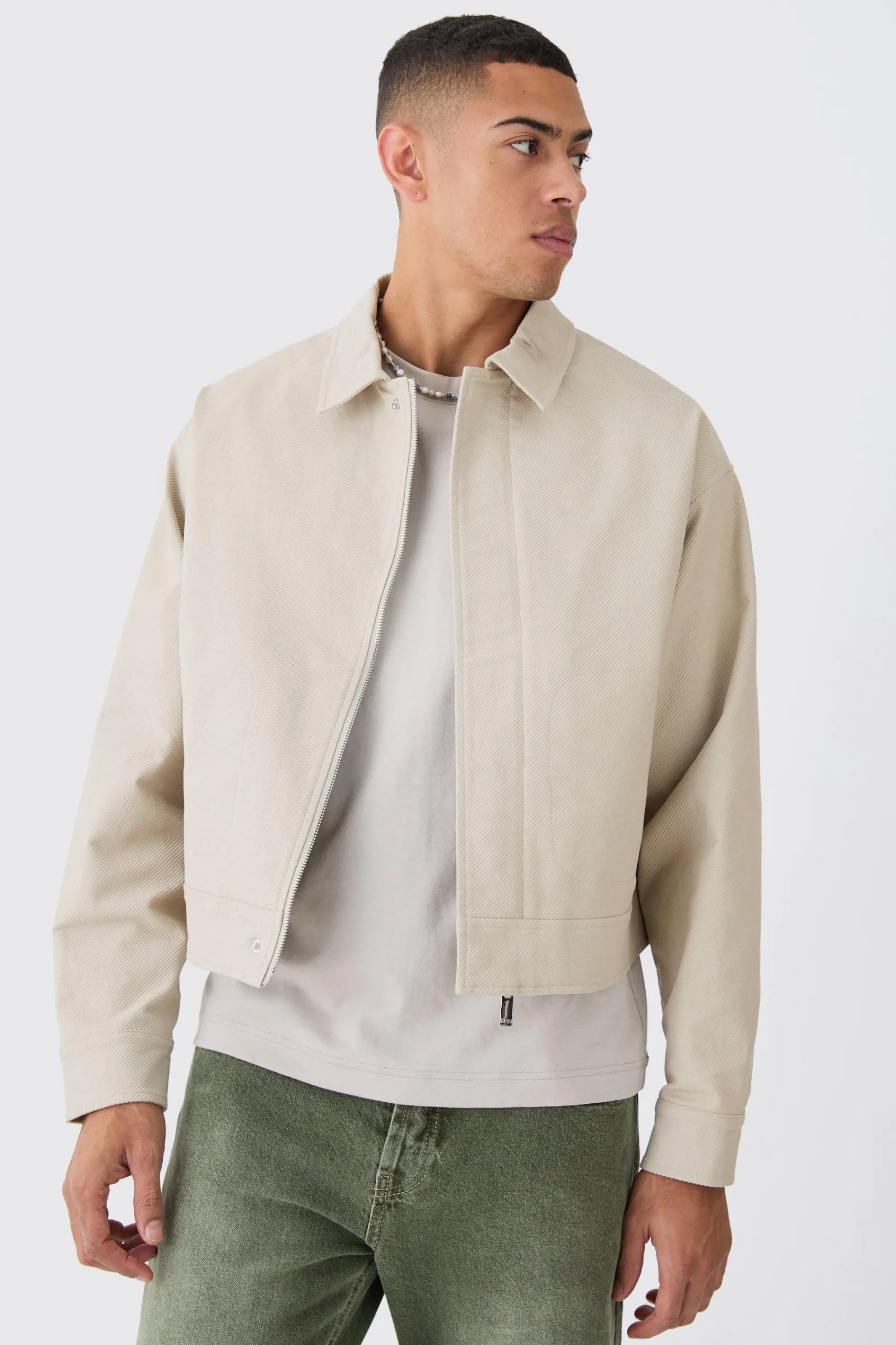 boohooMAN Boxy Smart Ribbed Twill Harrington Jacket | UK| Coats & Jackets
