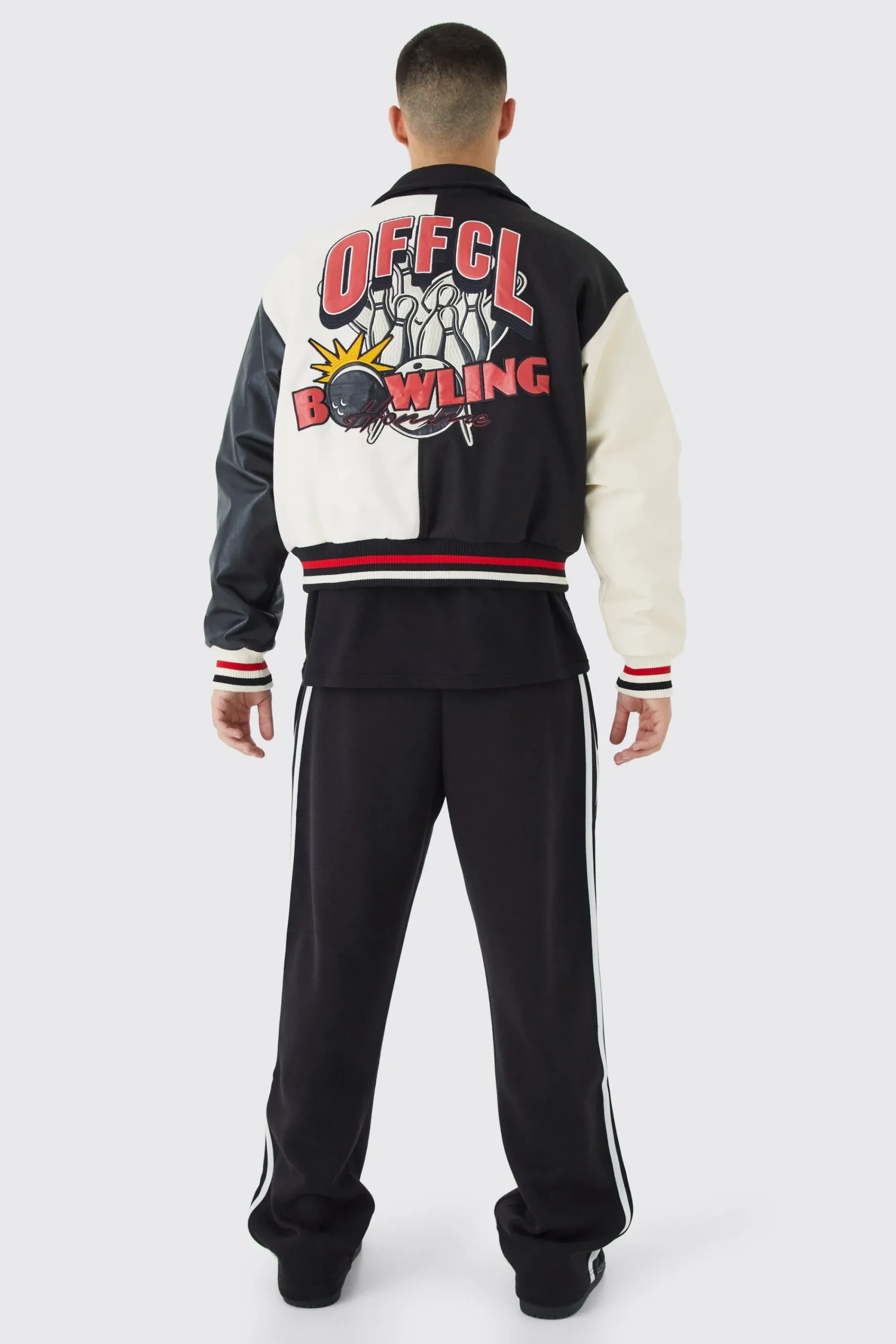 boohooMAN Boxy Spliced Melton & Pu Varsity Jacket | UK| Coats & Jackets