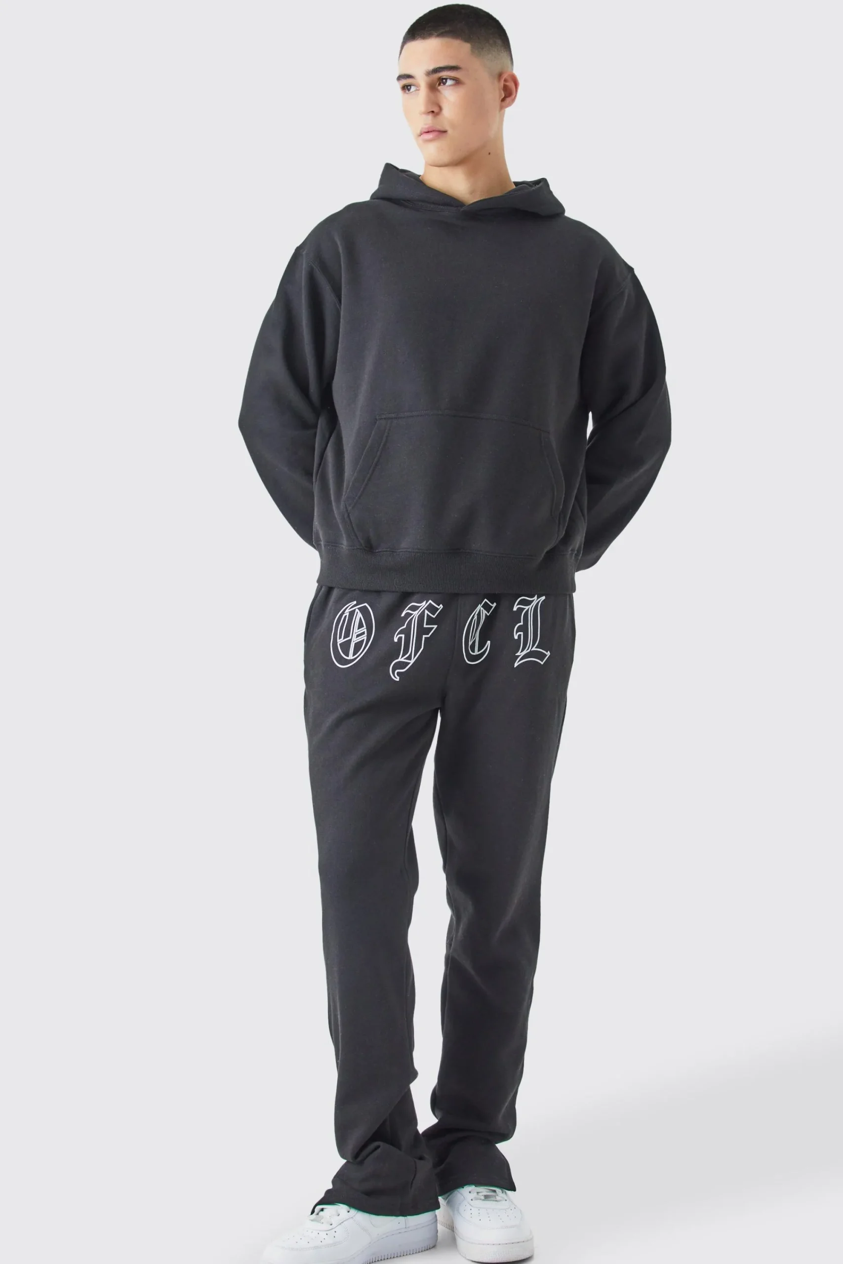 boohooMAN Boxy Split Hem Ofcl Back Graphic Hooded Tracksuit | UK| Tracksuits