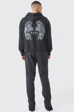 boohooMAN Boxy Split Hem Ofcl Back Graphic Hooded Tracksuit | UK| Tracksuits