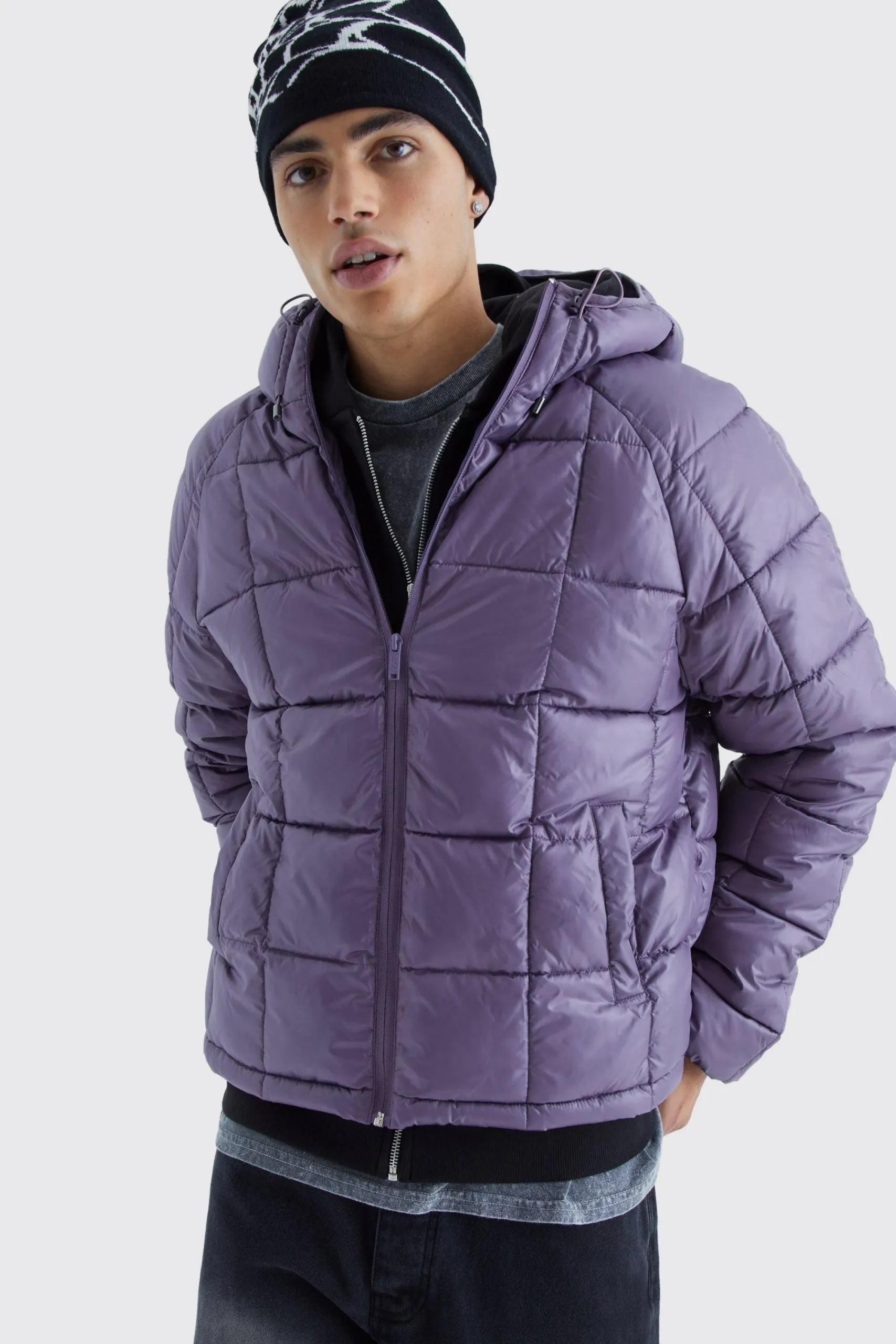 boohooMAN Boxy Square Quilted Puffer With Hood | UK| Coats & Jackets