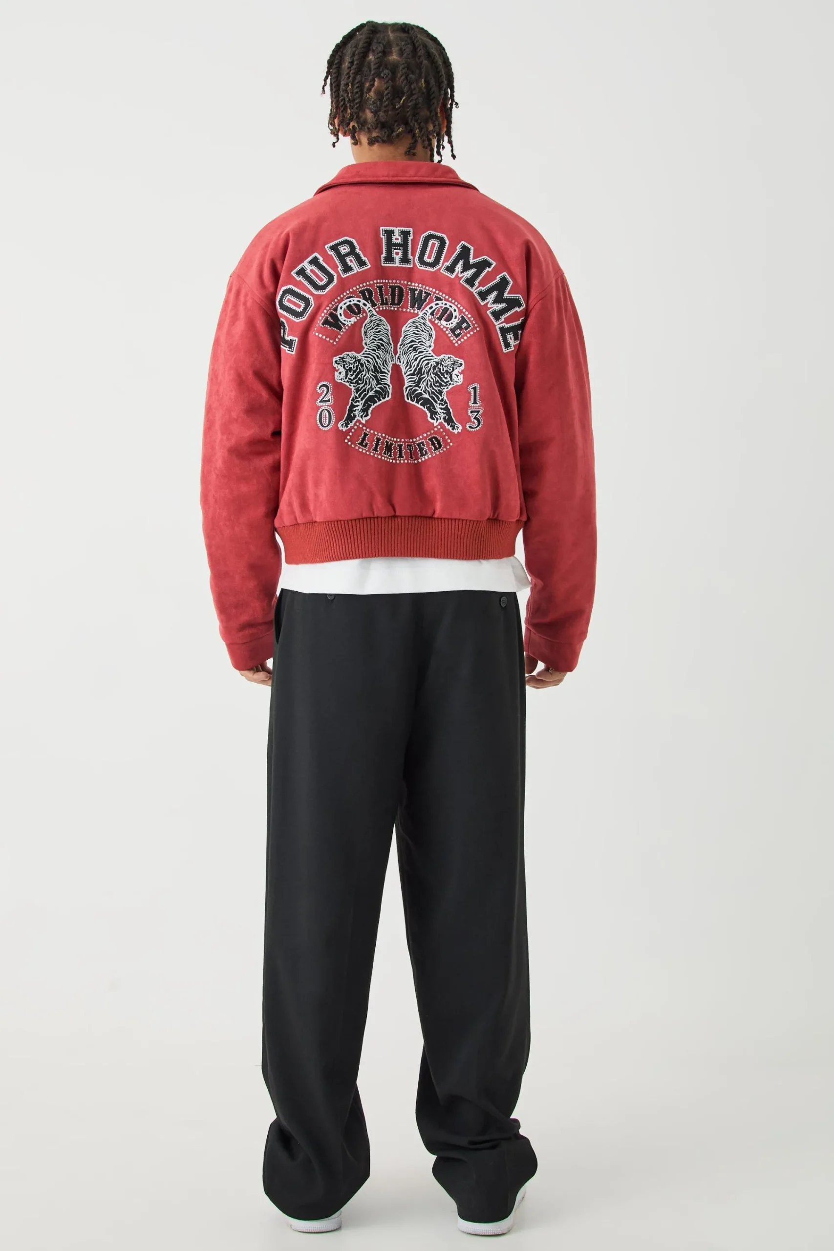 boohooMAN Boxy Suede Embroidered Varsity Jacket | UK| Coats & Jackets