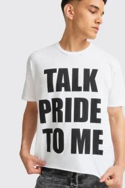 Boxy Talk Pride To Me Distressed T-shirt | UK^boohooMAN Sale