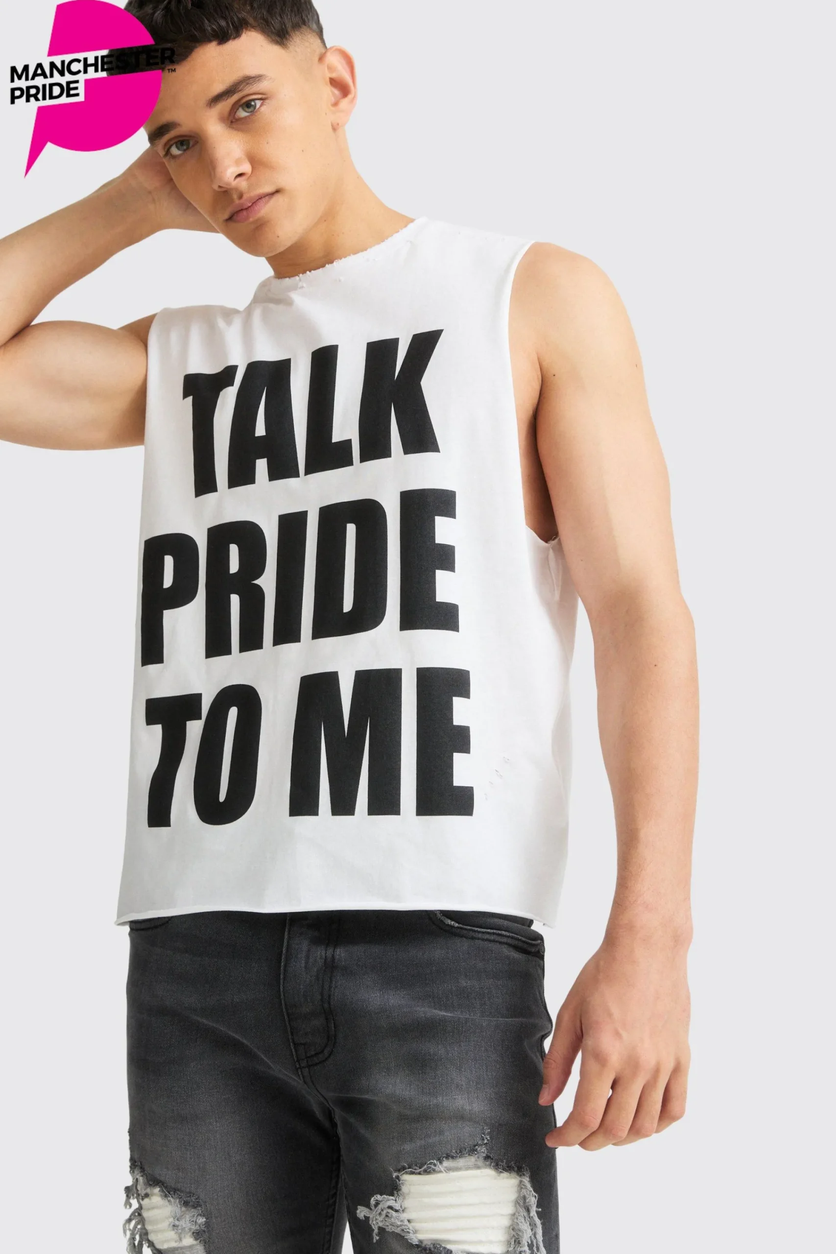 Boxy Talk Pride To Me Distressed Tank | UK^boohooMAN New