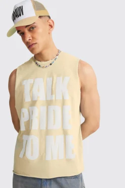 Boxy Talk Pride To Me Distressed Tank | UK^boohooMAN Best