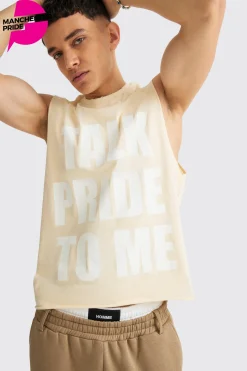 Boxy Talk Pride To Me Distressed Tank | UK^boohooMAN Hot