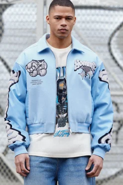 boohooMAN Boxy Teddy Applique Bomber | UK| Coats & Jackets