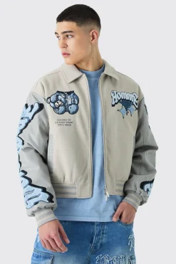 boohooMAN Boxy Teddy Applique Bomber | UK| Coats & Jackets