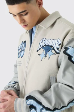 boohooMAN Boxy Teddy Applique Bomber | UK| Coats & Jackets