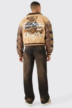 boohooMAN Boxy Teddy Badge Knitted Collar Varsity Jacket | UK| Coats & Jackets