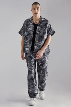 boohooMAN Boxy Textured Camo Shirt And Trouser Set | UK| Sets & Co-Ords