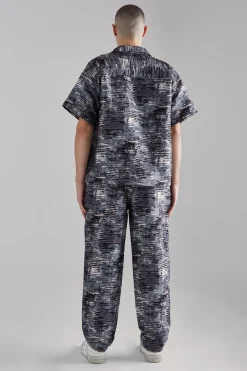 boohooMAN Boxy Textured Camo Shirt And Trouser Set | UK| Sets & Co-Ords