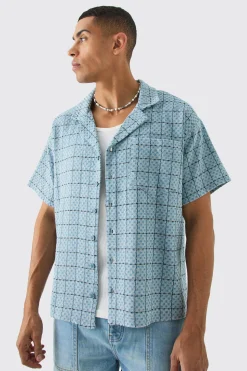 boohooMAN Boxy Textured Grid Check Shirt | UK| Shirts
