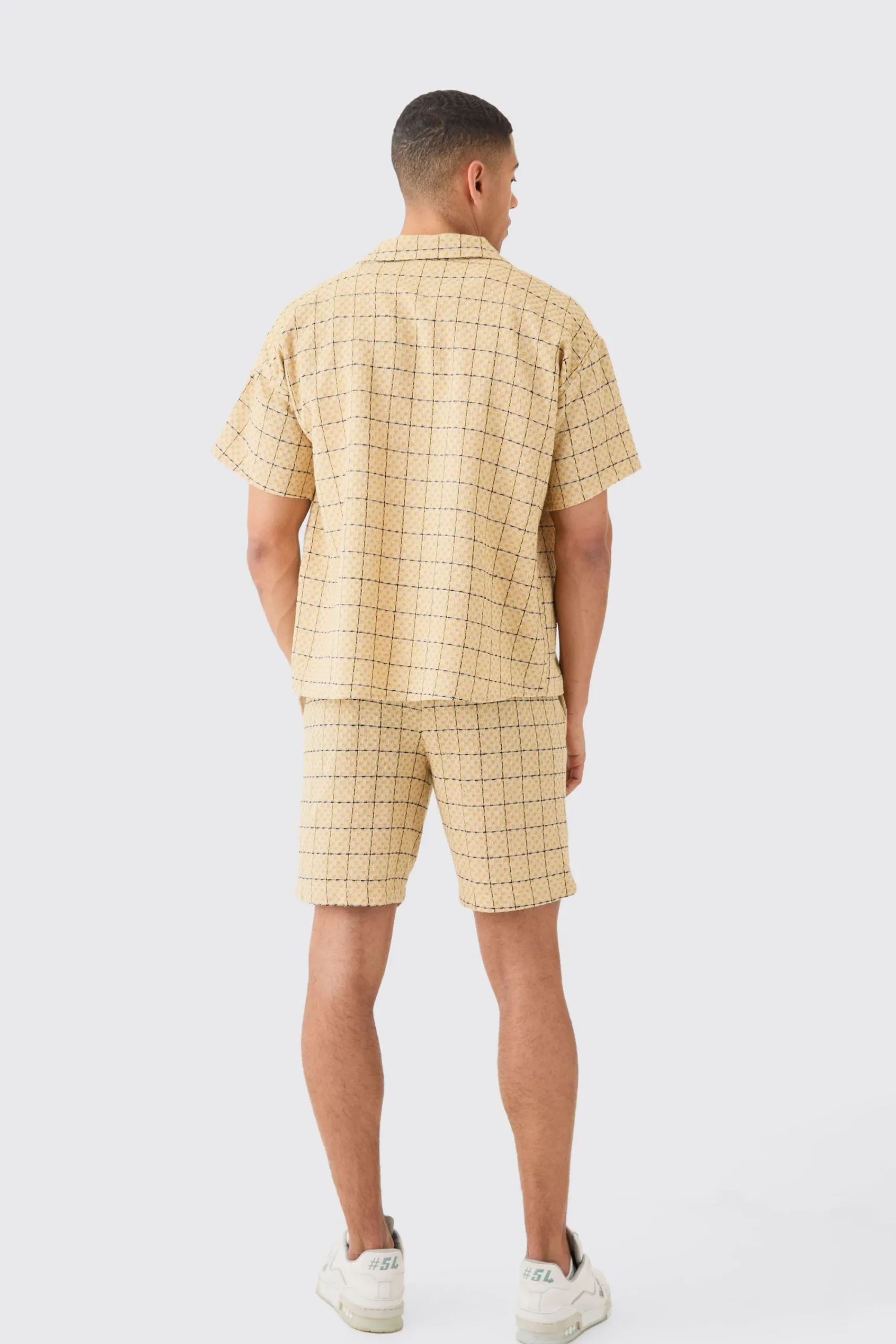 boohooMAN Boxy Textured Grid Check Shirt And Short | UK| Sets & Co-Ords