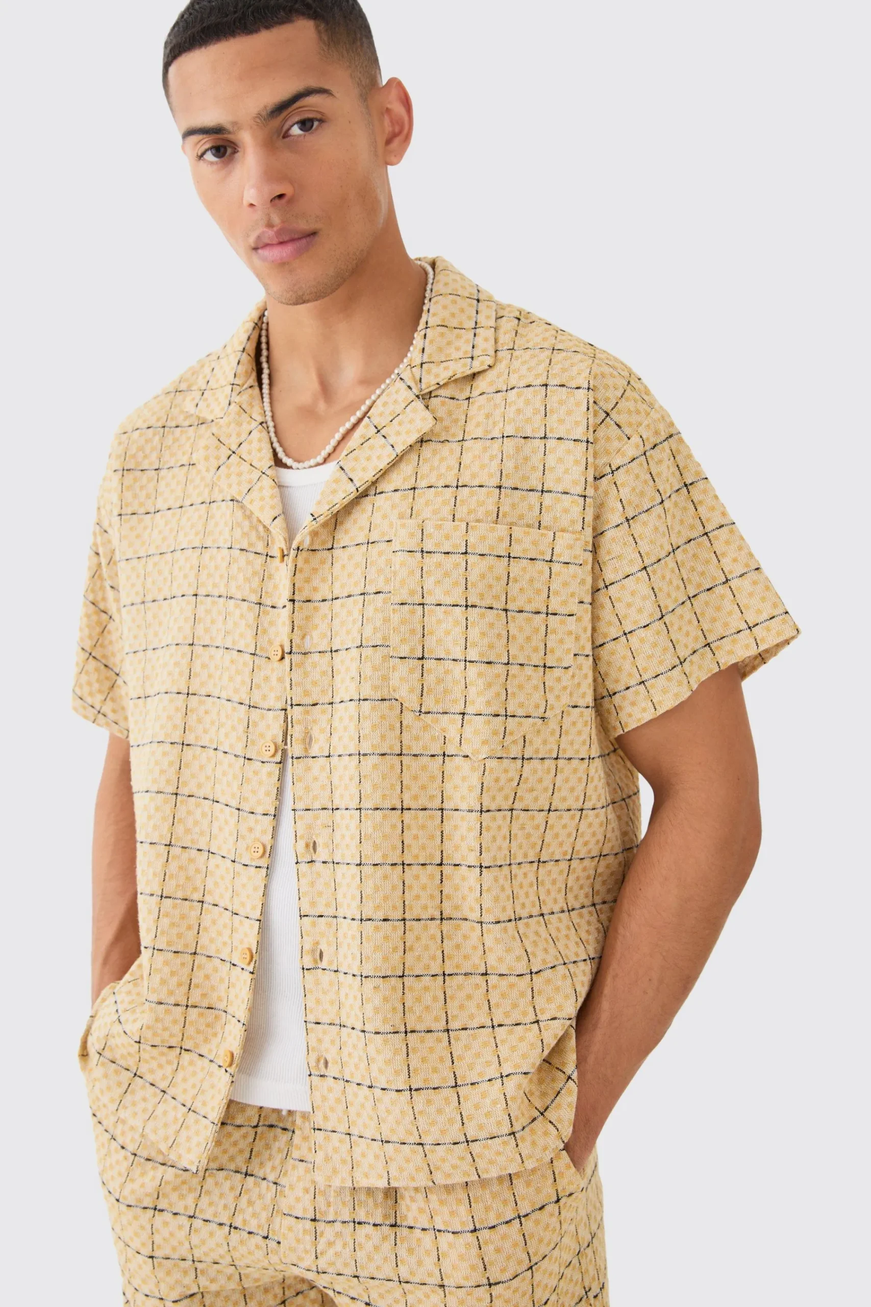 boohooMAN Boxy Textured Grid Check Shirt And Short | UK| Sets & Co-Ords