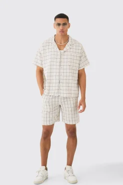 boohooMAN Boxy Textured Grid Check Shirt And Short | UK| Sets & Co-Ords