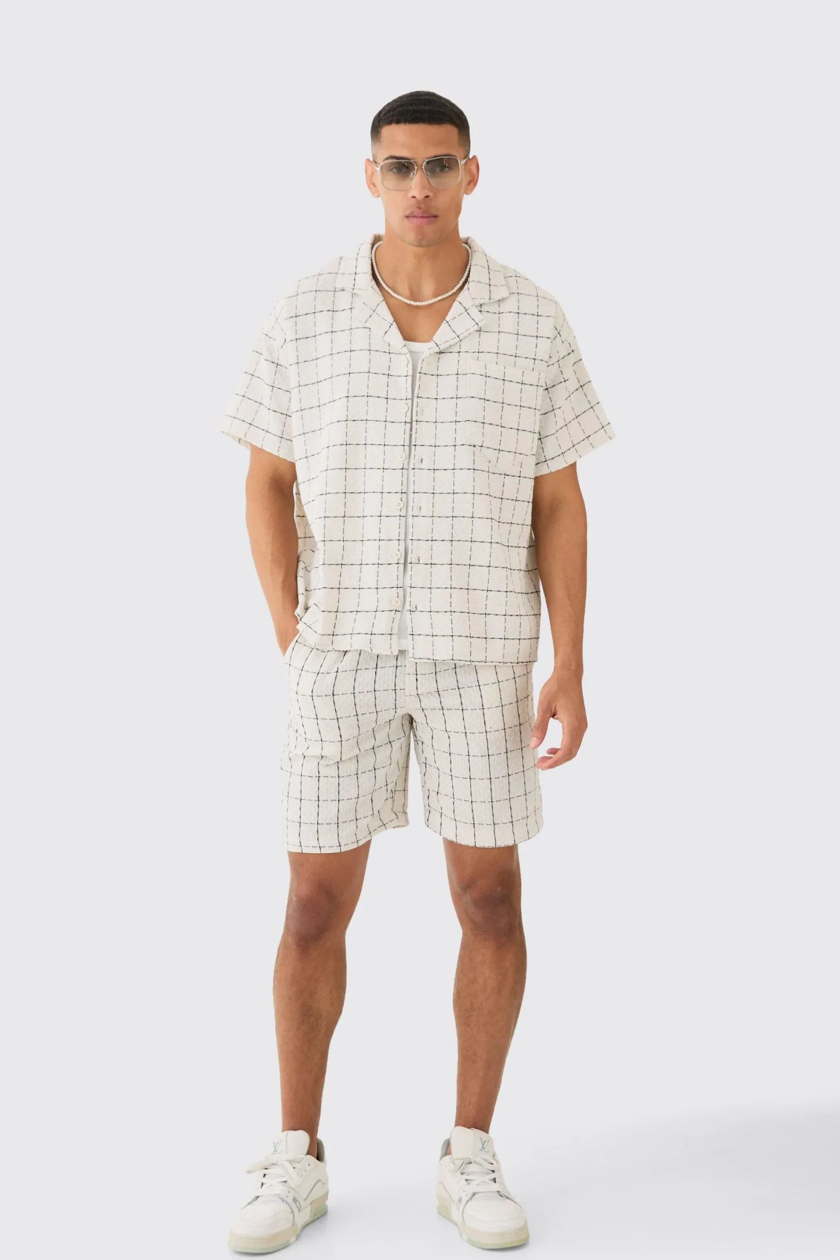 boohooMAN Boxy Textured Grid Check Shirt And Short | UK| Sets & Co-Ords
