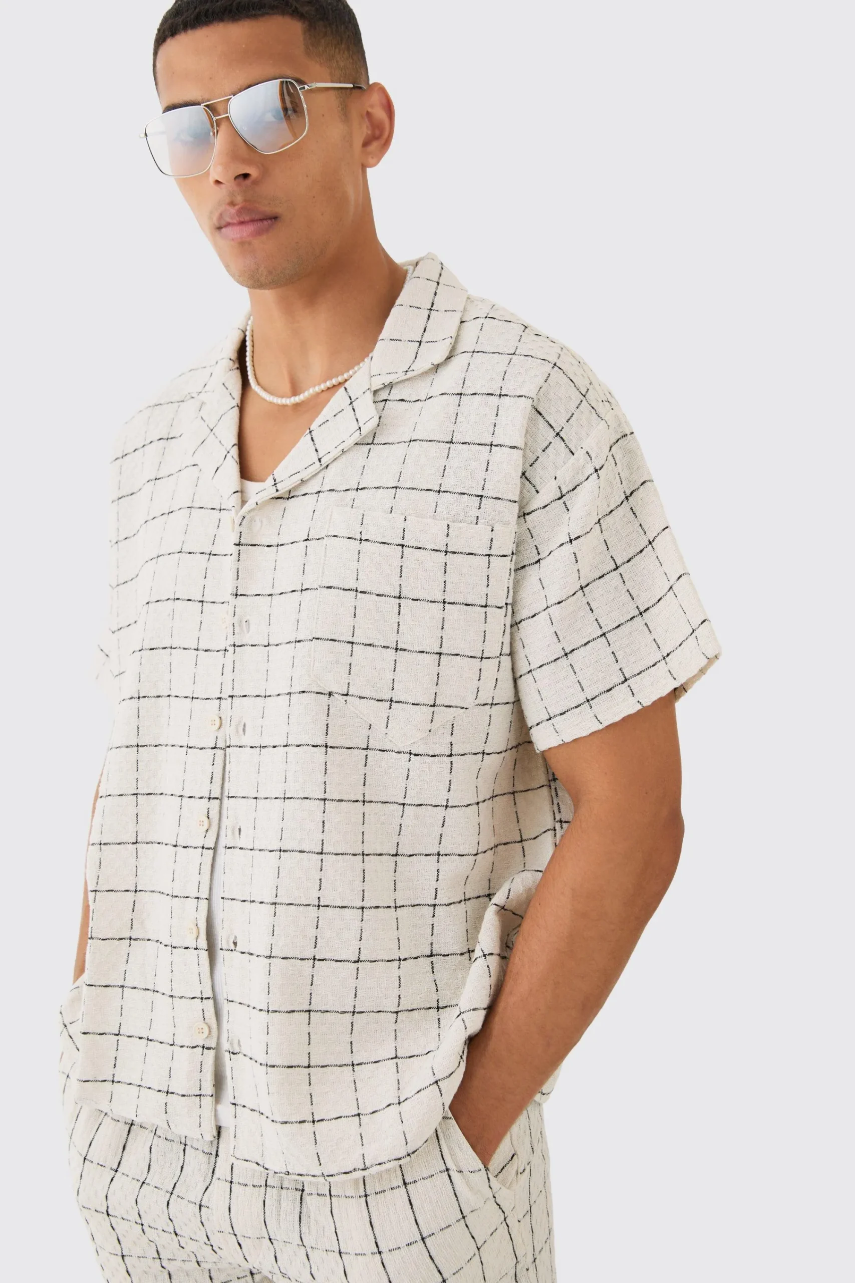 boohooMAN Boxy Textured Grid Check Shirt And Short | UK| Sets & Co-Ords