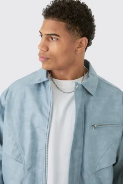 boohooMAN Boxy Textured Pu Bomber In | UK| Coats & Jackets