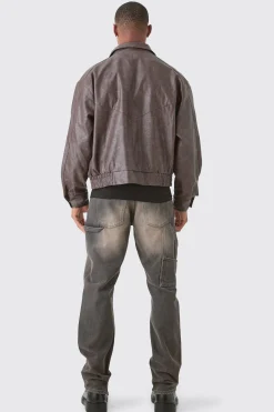 boohooMAN Boxy Textured Pu Bomber In | UK| Coats & Jackets