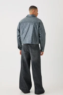 boohooMAN Boxy Textured Pu Harrington In | UK| Coats & Jackets