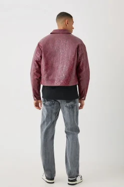 boohooMAN Boxy Textu Pu Harrington Jacket In | UK| Coats & Jackets
