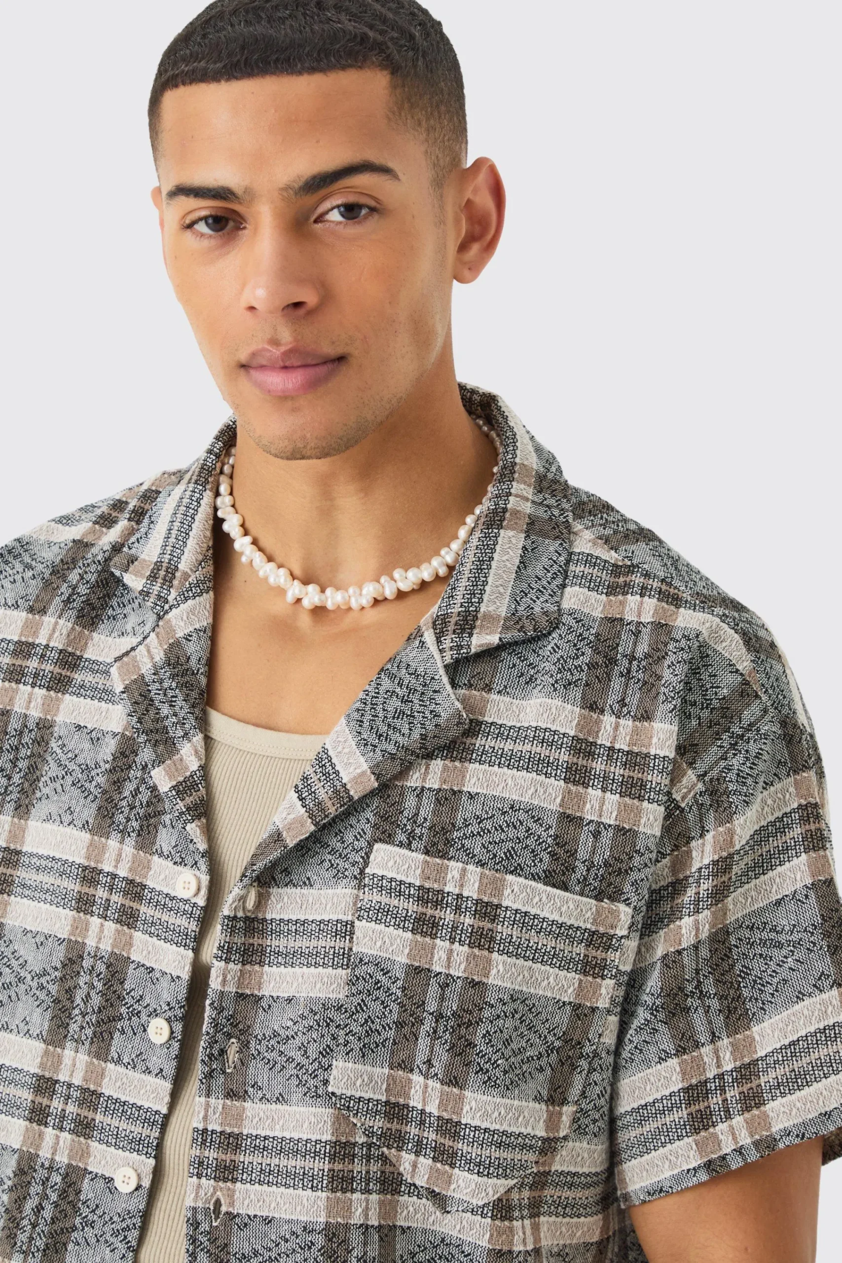 boohooMAN Boxy Tonal Textured Check Shirt | UK| Shirts